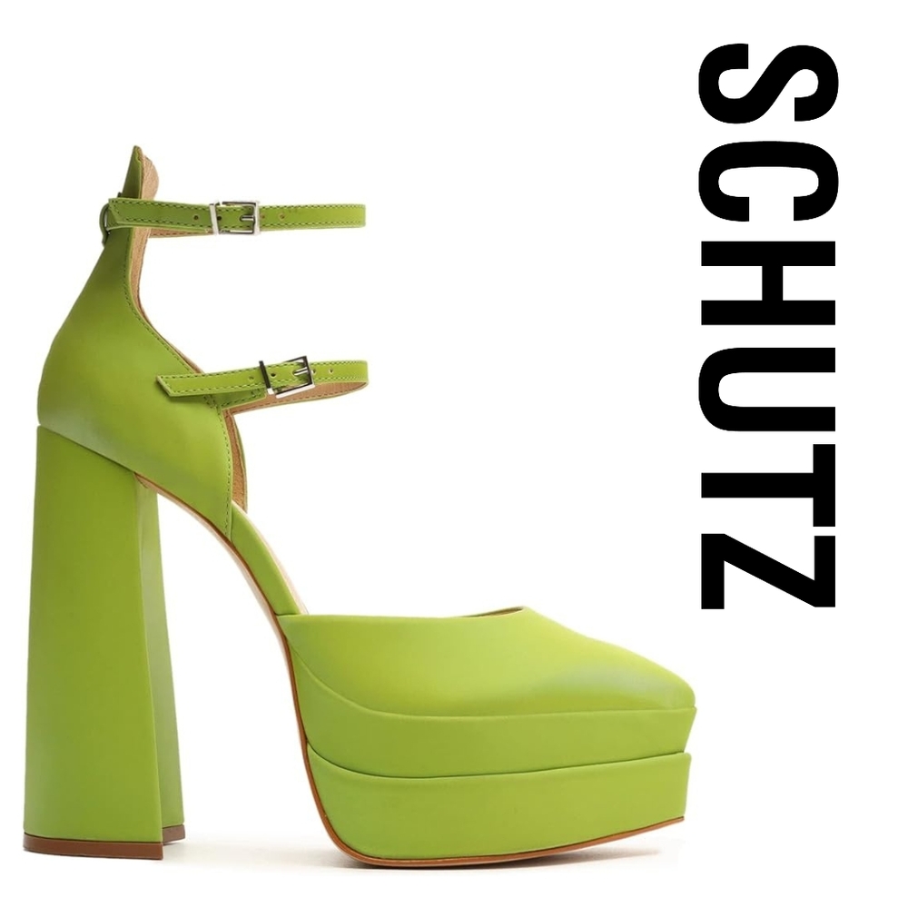 SCHUTZ Elysee Green Size 7 M Chunky Platform Heels - Picture 5 of 9